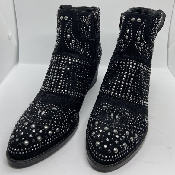 Fergie Elis Studded Black Suede Block Heel Booties SOLD - Picture 6 of 10